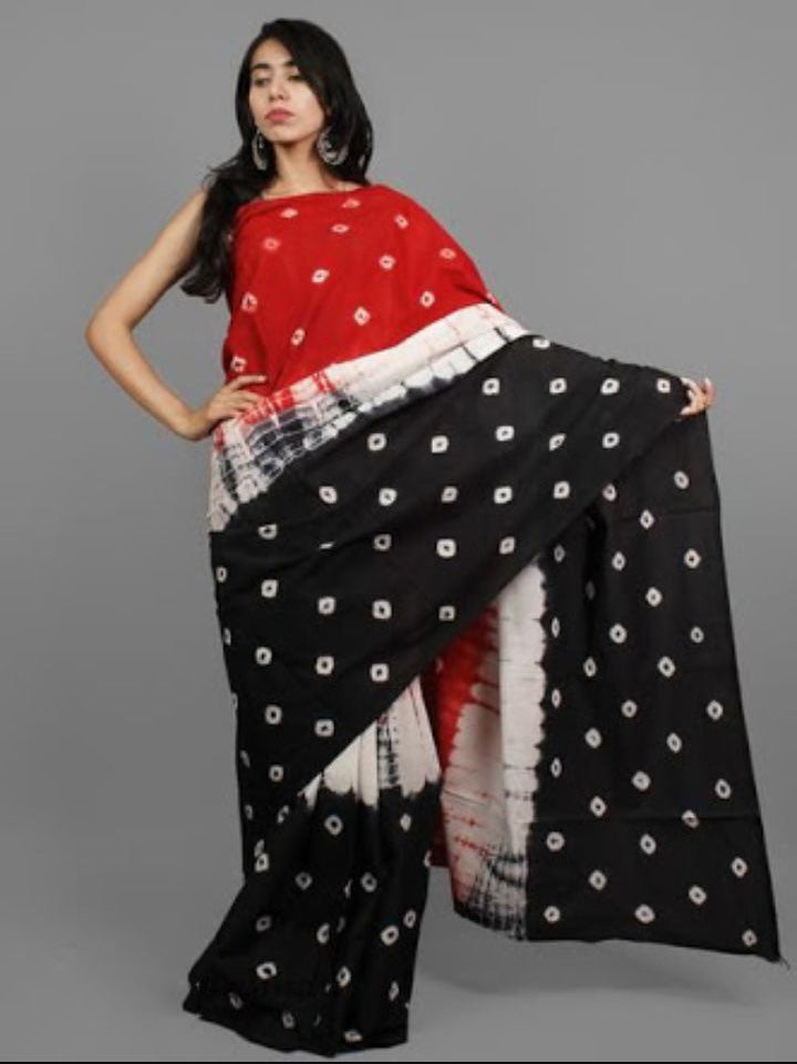 Black Red Mulmul Batik Sarees