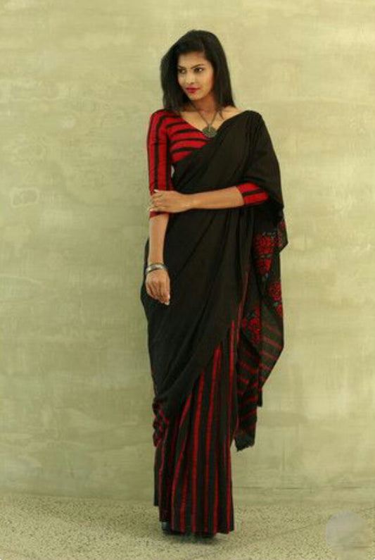 Black Red Mulmul Batik Sarees