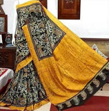 Yellow Exclusive Wax Hand Batik Print Pure Silk Mark Certified Bishnupuri Silk Sarees