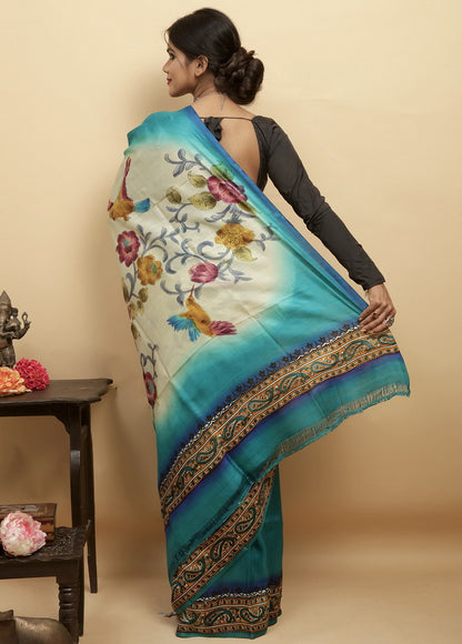 Hand Painted Pure Silk Mark Certified Bishnupuri Silk Sarees