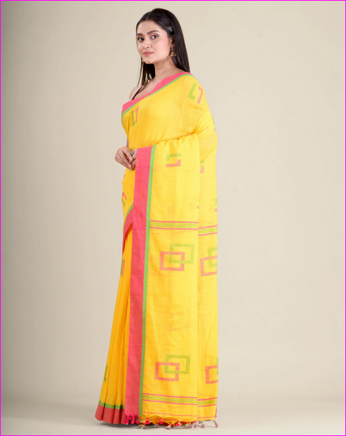 Yellow Cotton Handloom Sarees (Add to Cart Get 15% Extra Discount