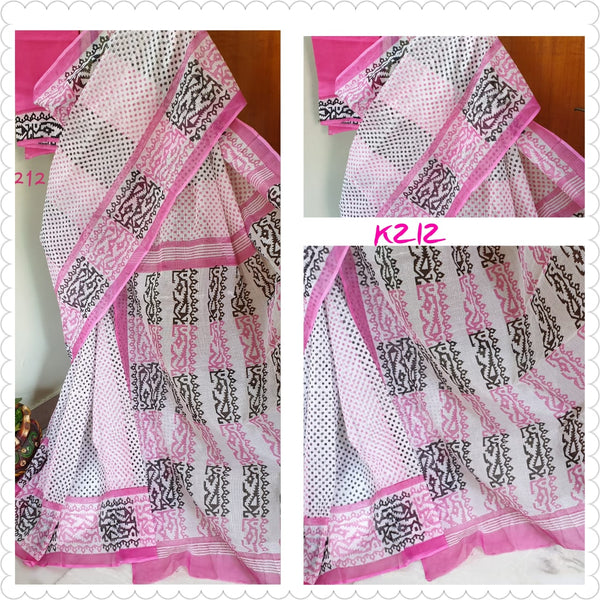 Pink Beige KK Pure Pure Cotton Kota Doriya Sarees