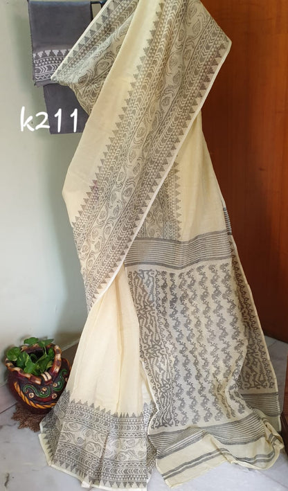 Beige KK Pure Pure Cotton Kota Doriya Sarees