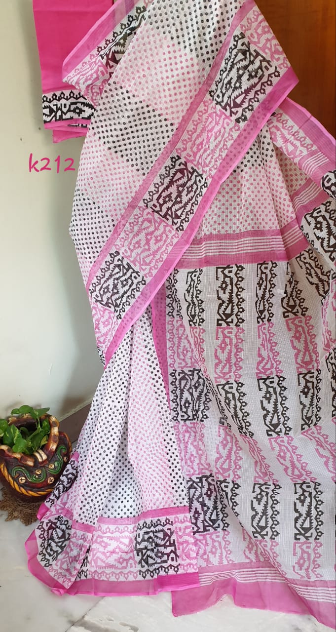 Pink Beige KK Pure Pure Cotton Kota Doriya Sarees