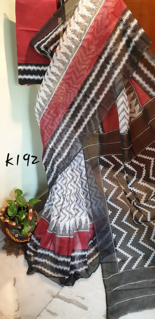 Red Beige KK Pure Pure Cotton Kota Doriya Sarees