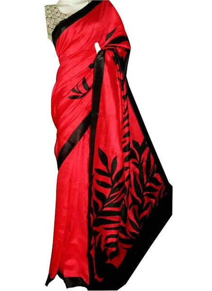 Red Hand Printed Pure Silk Mark Certified Bishnupuri Silk Sarees