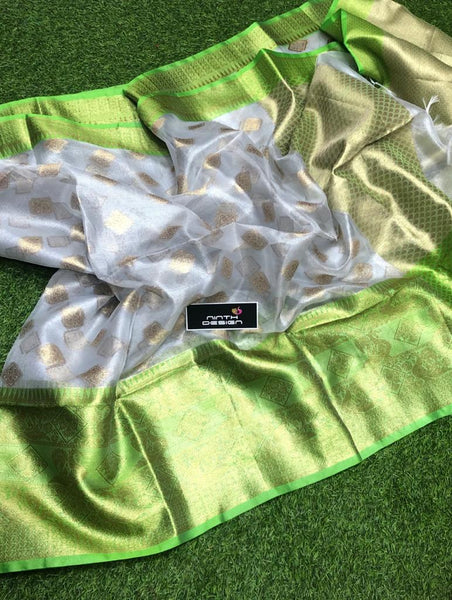 Green Handloom Tissue Organza Sarees