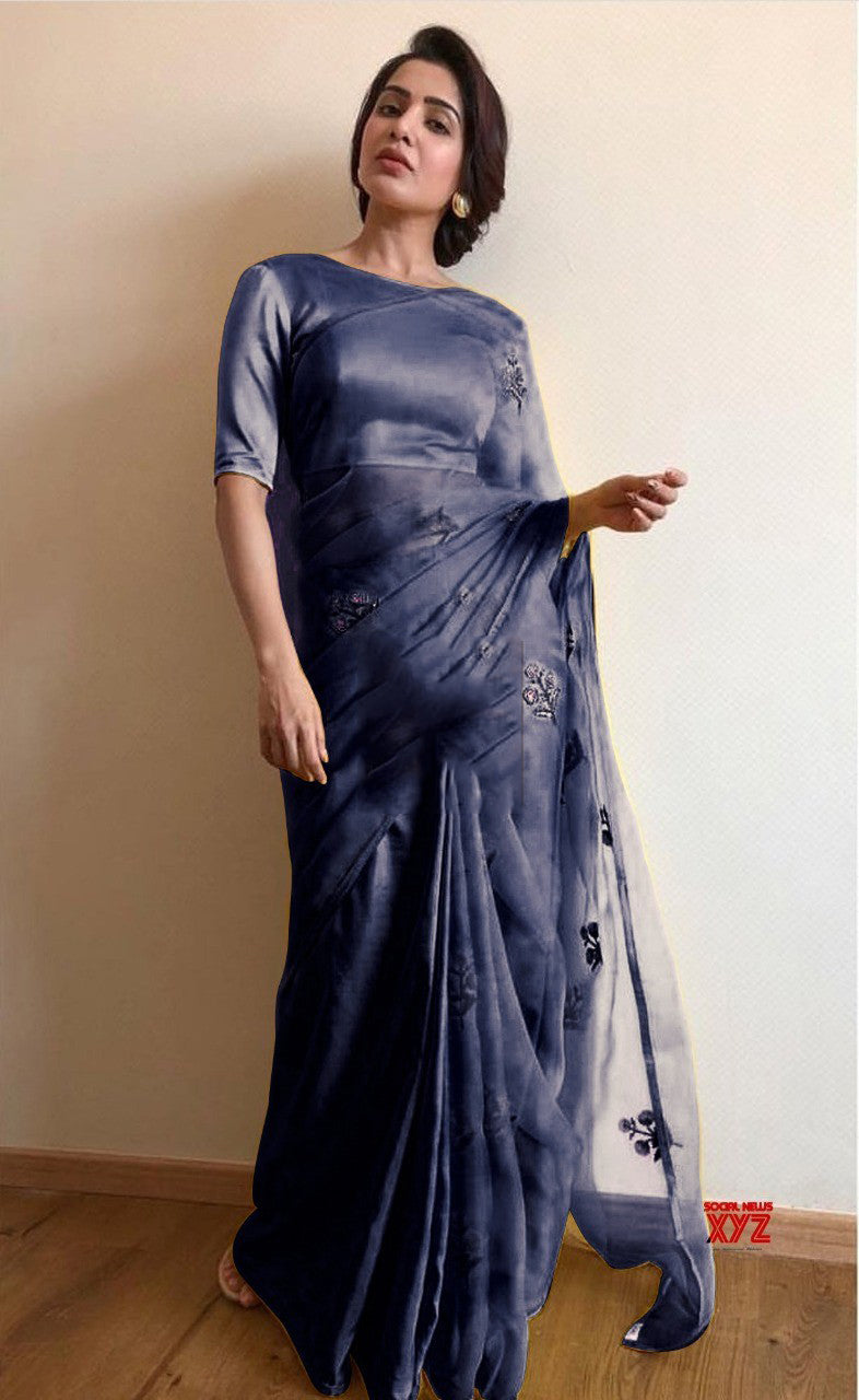 Grey Pure Organza Sarees