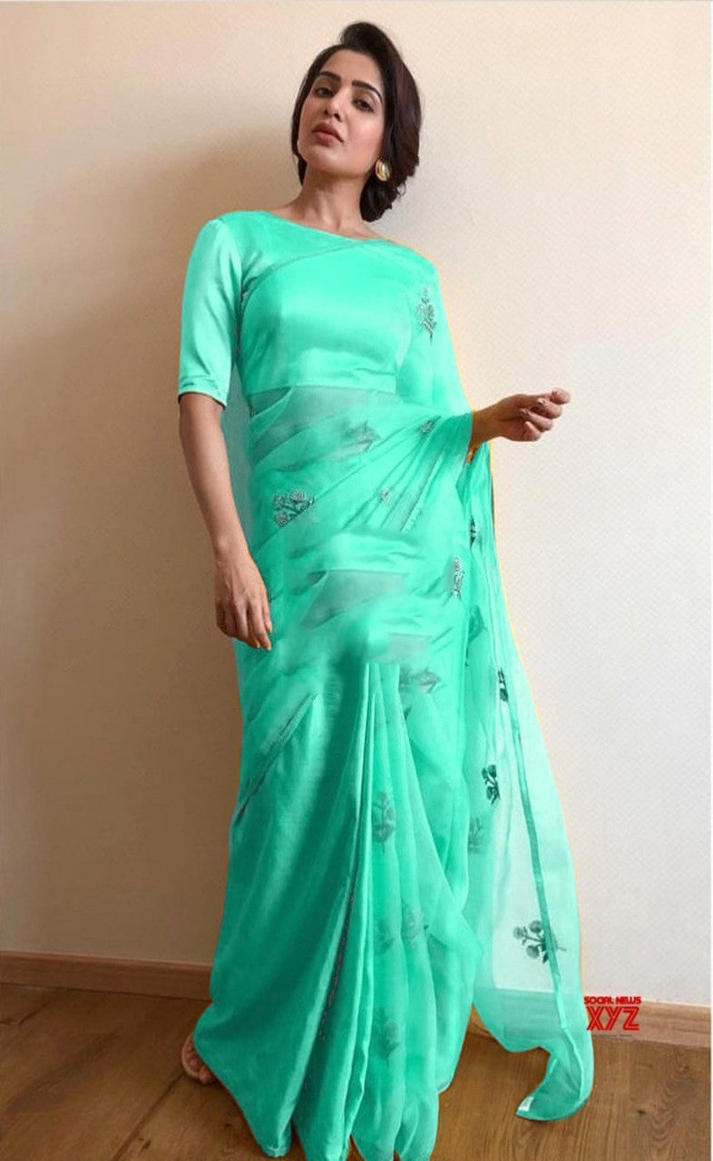 Green Pure Organza Sarees