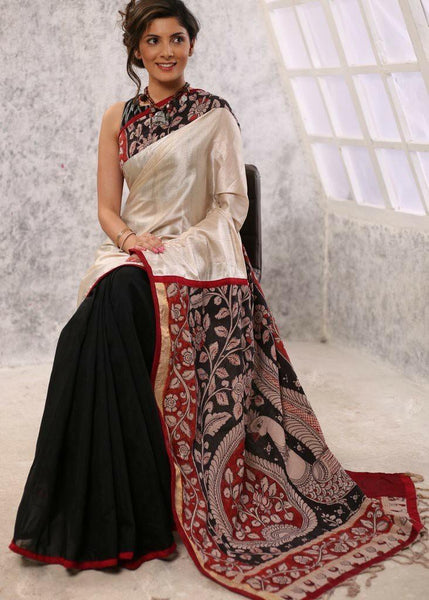 Party Wear Hand Block Printed Modal Silk Kalamkari Saree, Kalamkari Design,  6.5 meters at Rs 2500/piece in Bhuj