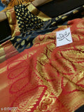 Black Orange Handloom Weaving Banarasi Silk Sarees