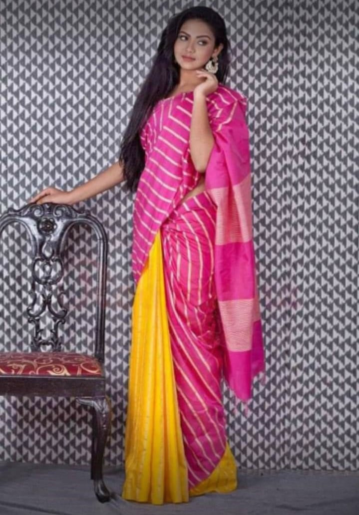 Purple Yellow Pure Cotton Silk Sarees