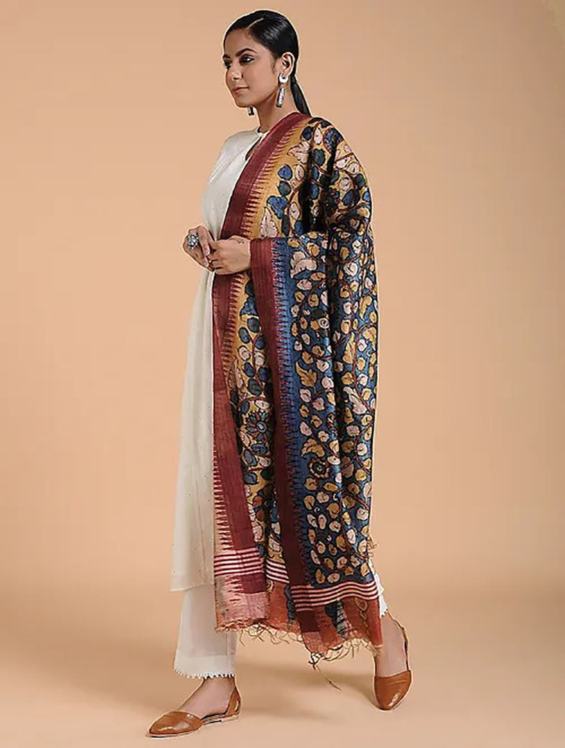 Hand Painted Kalamkari Design Silk Top & Dupatta