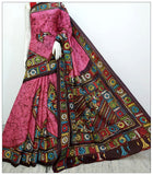Multi Coloured Hand Embroidery Batik Hand Painted Kantha Stitch Saree
