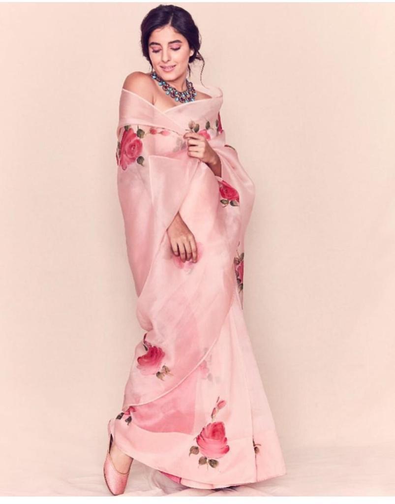 Pink Pure Digital Print Organza Sarees