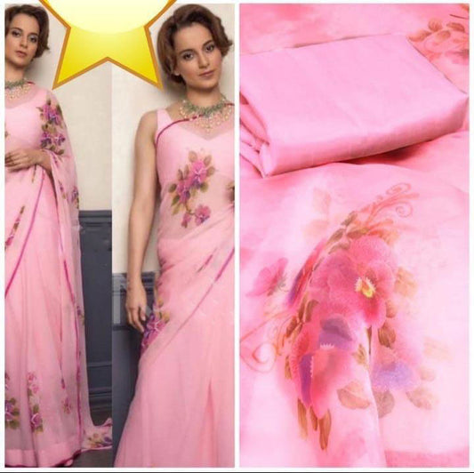 Pink Pure Digital Print Organza Sarees