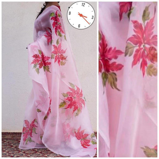 Pink Pure Digital Print Organza Sarees