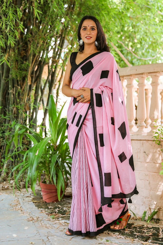 Pink Mulmul Batik Sarees