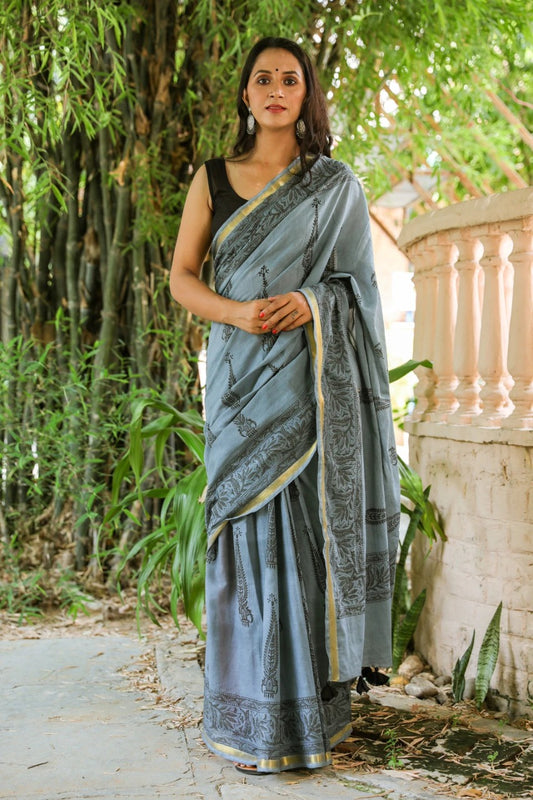 Grey Mulmul Batik Sarees