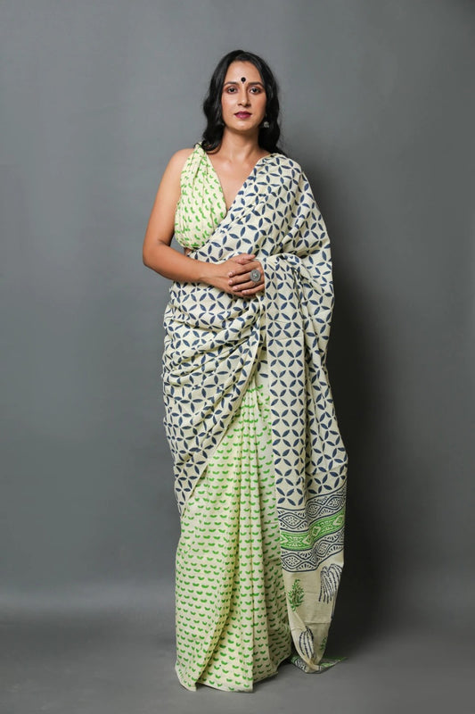 Green Mulmul Batik Sarees