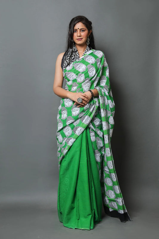 Green Mulmul Batik Sarees