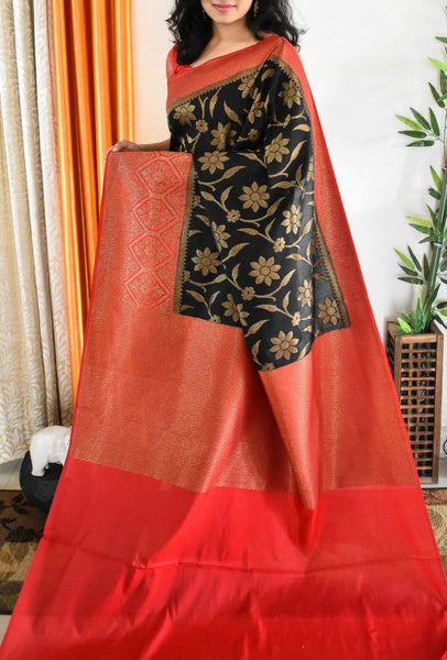 Red Banarasi Soft Pure Cotton Silk Saree