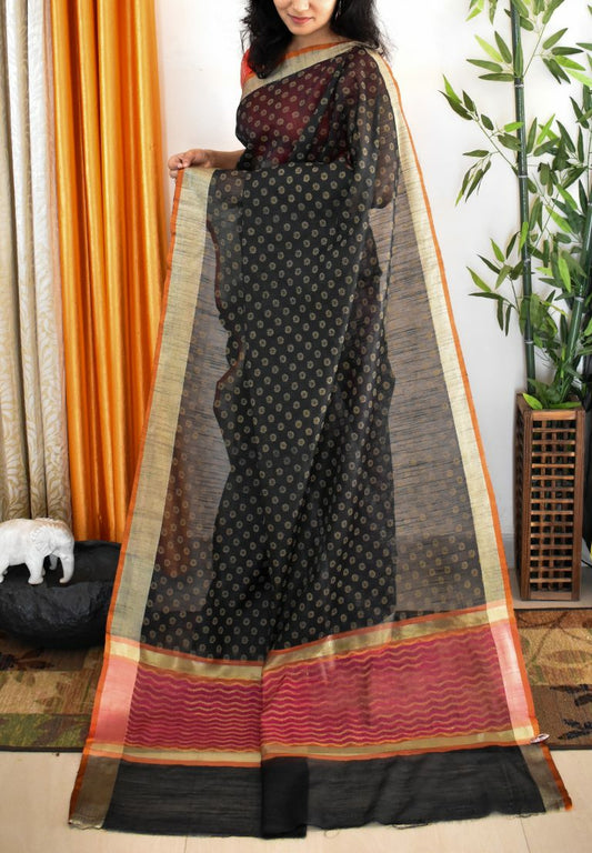 Black Banarasi Chanderi Pure Cotton Saree