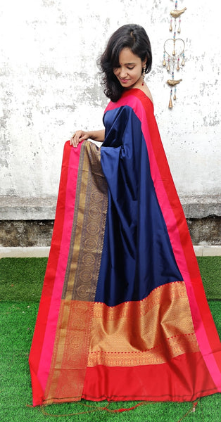 Blue Banarasi Semi Silk Saree