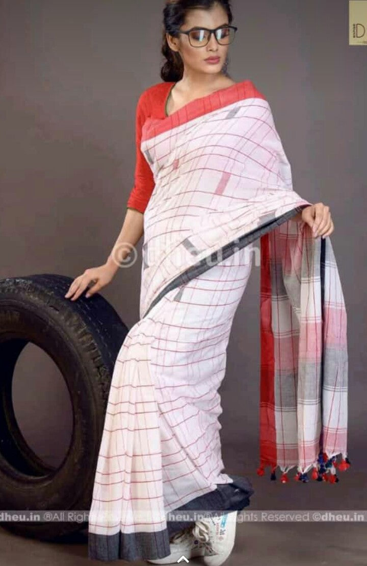 White Bengal Handloom Khadi Sarees