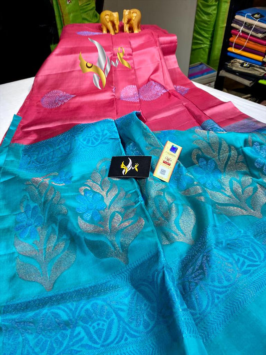 Blue Rani Kanjivaram Silk Sarees  Handwoven With Gold Pattern