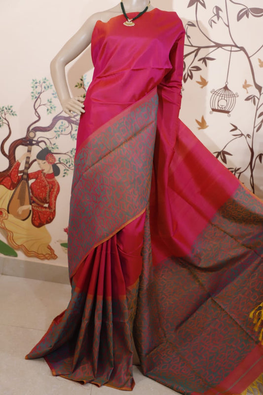 Rani Kanjivaram Silk Sarees  Handwoven With Gold Pattern