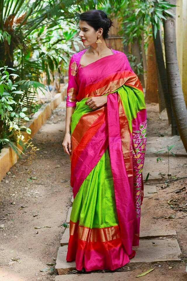 Rani Green Designer Ikkat Handloom Sarees