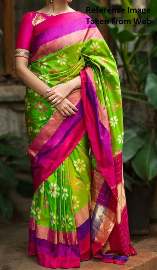 Rani Green Designer Ikkat Handloom Sarees