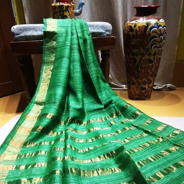 Green Pure Zari Border Pure Silk Mark Certified Tussar Ghicha Silk Sarees