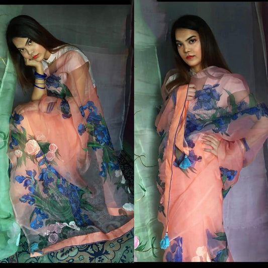 Pink Pure Digital Print Organza Sarees