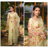 Yellow Pure Digital Print Organza Sarees Get Extra 10% Discount on All Prepaid Transaction