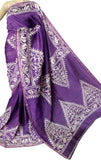 Violet Hand Painted Pure Silk Mark Certified Bishnupuri Silk Sarees