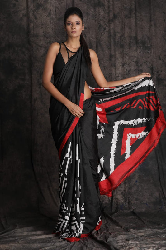 Black Hand Painted Pure Silk Mark Certified Bishnupuri Silk Sarees