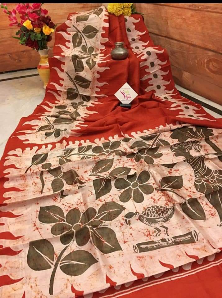 Red Hand Painted Pure Silk Mark Certified Bishnupuri Silk Sarees