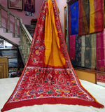 Red Orange Hand Painted Pure Silk Mark Certified Bishnupuri Silk Sarees