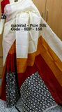 Beige Red Block Printed Pure Silk Mark Certified Bishnupuri Silk Sarees