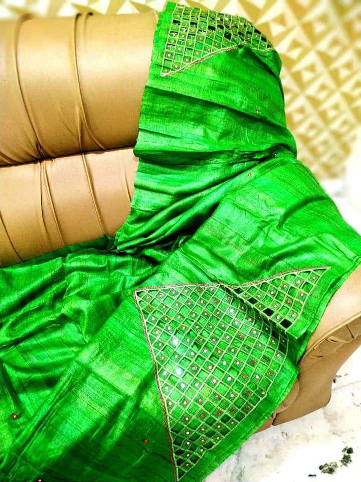 Green Cut Work Pure Silk Mark Certified Tussar Ghicha Silk Sarees