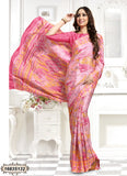Pink Printed Crepe Sarees Get Extra 10% Discount on All Prepaid Transaction