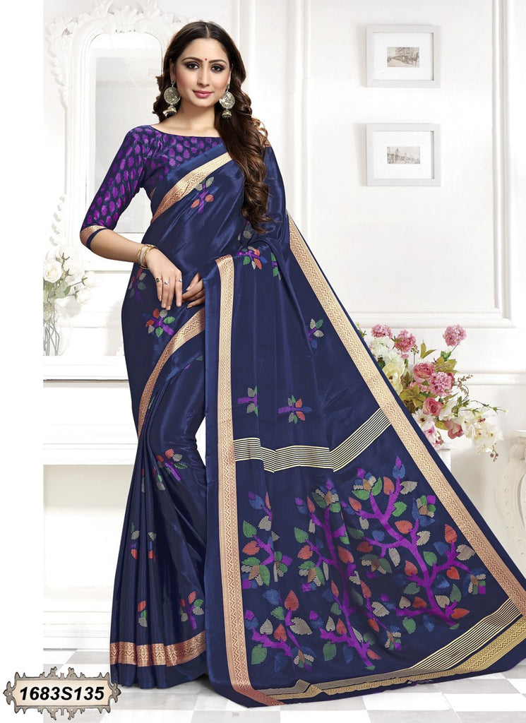Blue Printed Crepe Sarees Get Extra 10% Discount on All Prepaid Transaction