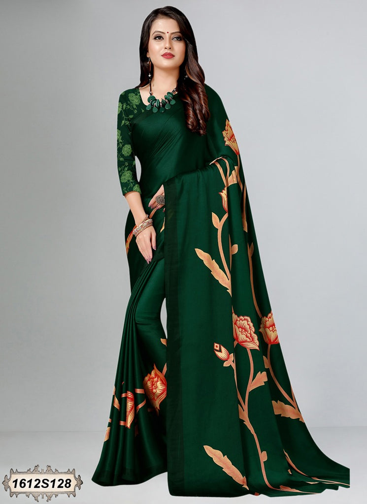 Green Printed Crepe Sarees Get Extra 10% Discount on All Prepaid Transaction