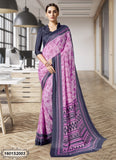 Pink Printed Crepe Sarees Get Extra 10% Discount on All Prepaid Transaction