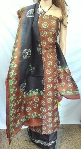 Black Block Printed Design Pure Silk Top & Dupatta