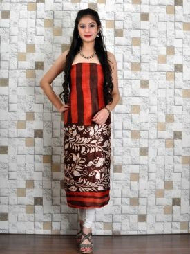 Red Hand Painted Design Pure Silk Top & Dupatta