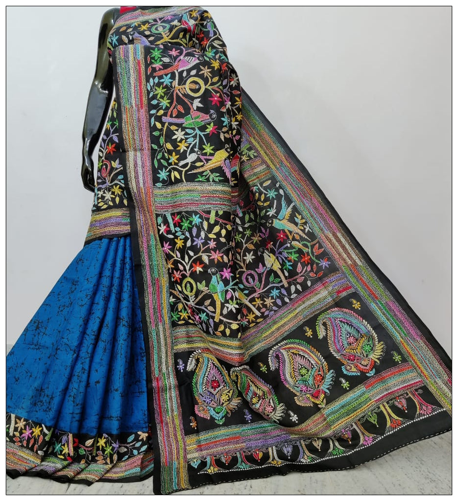 Multi Colored Hand Embroidery  Kantha Stitch Saree Get Extra 10% Discount on All Prepaid Transaction