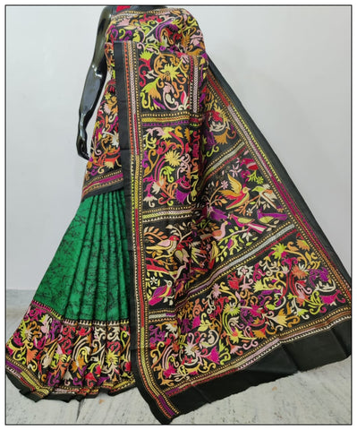 Multi Colored Hand Embroidery Kantha Stitch Saree